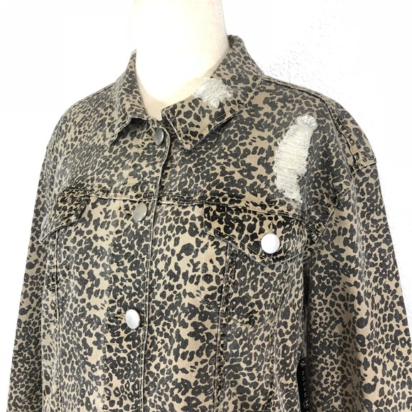 Ashley Mason Distressed Jacket Leopard Print - Picture 2 of 8